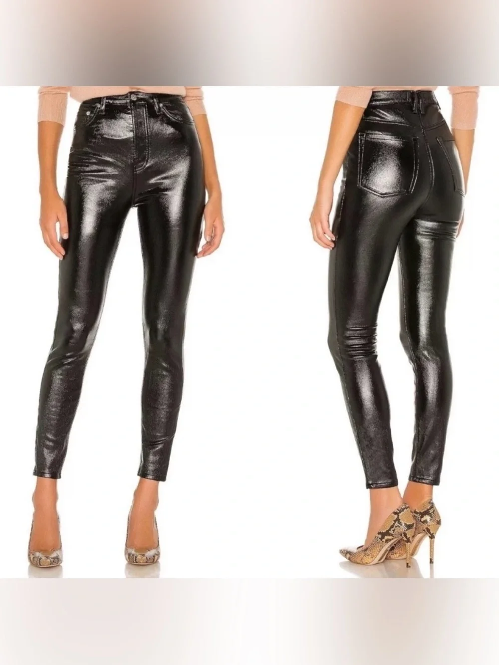 Free People We The Free Black Phoenix Coated leather Jeans pants size 24 EUC